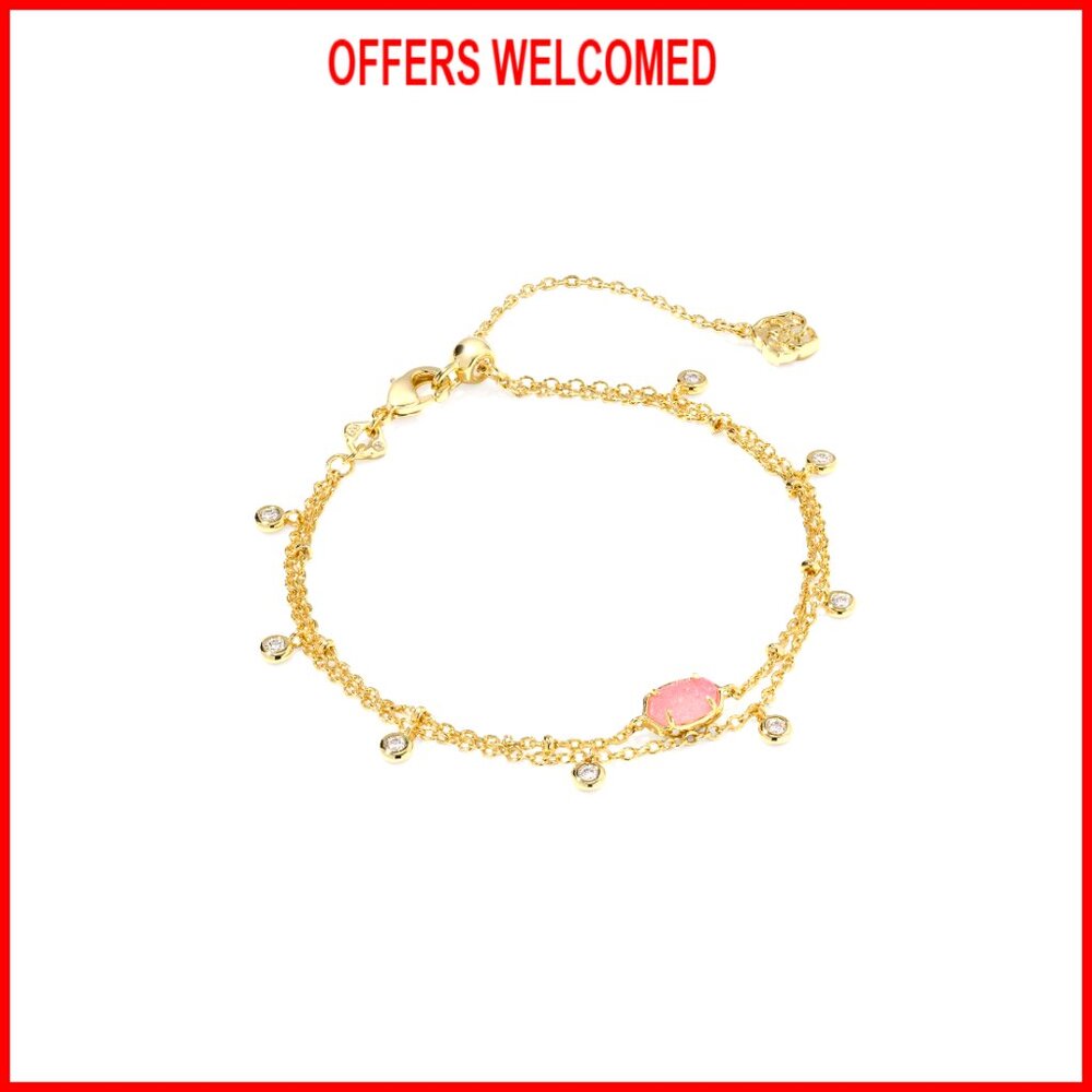 Adjustable Multi Strand Crystal Bracelet, Gold Pl… - image 1